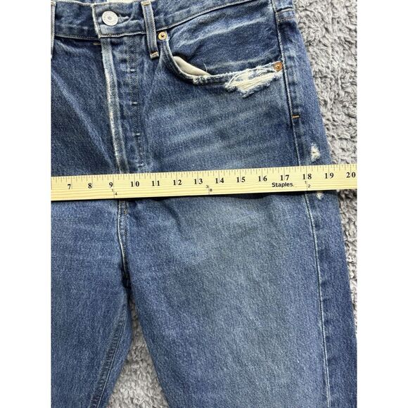 AGOLDE Mid Rise Loose Fit Jeans Size 28 Mid Wash Distressed - Picture 8 of 11